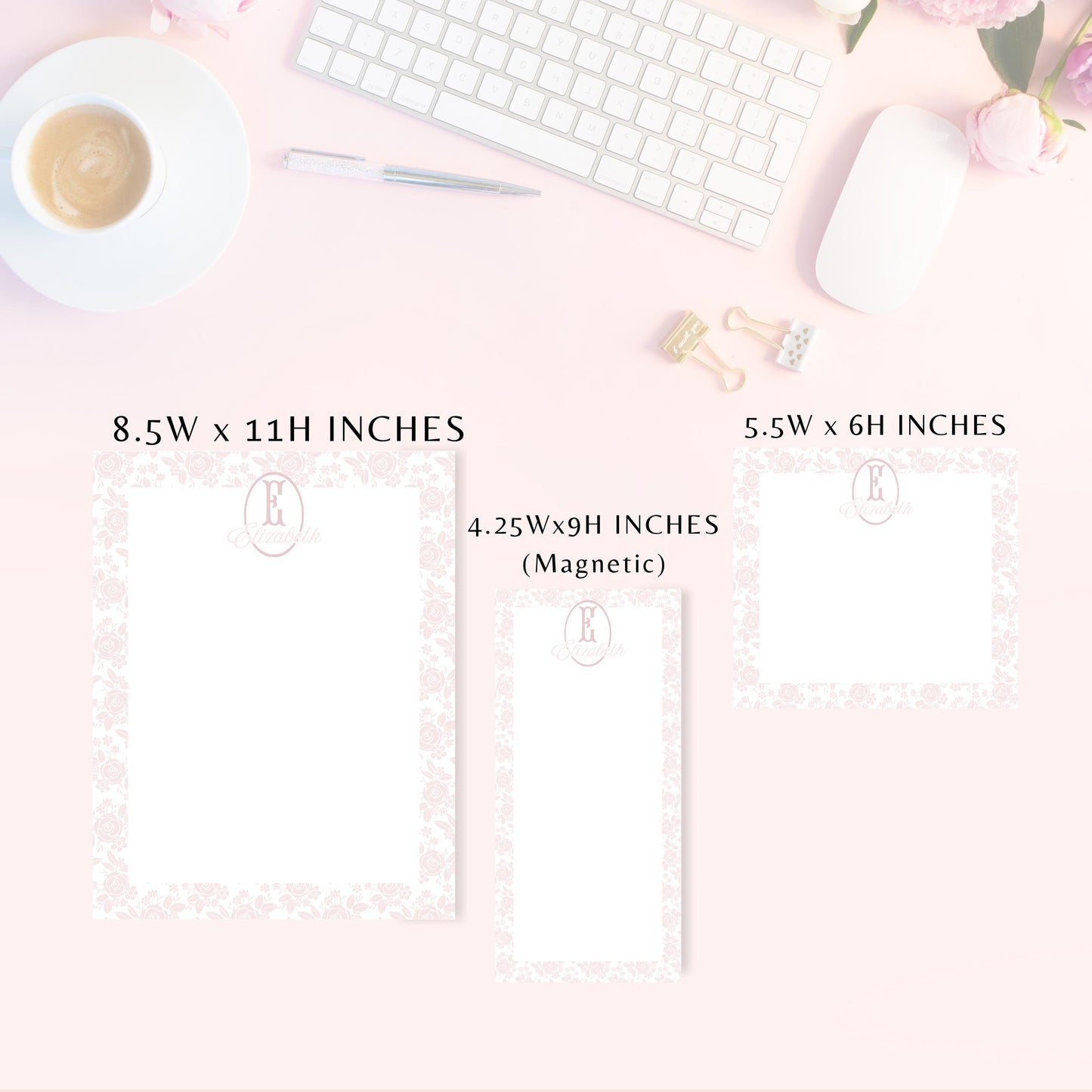 Personalized Notepad, Light Floral