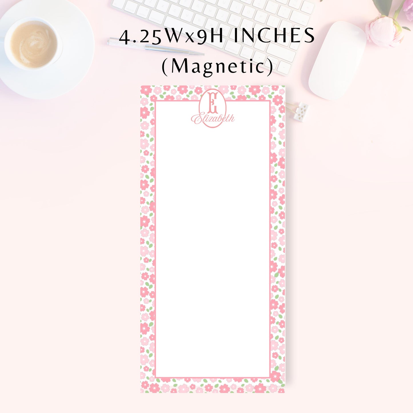 Personalized Notepad, Pink Ditsy Floral