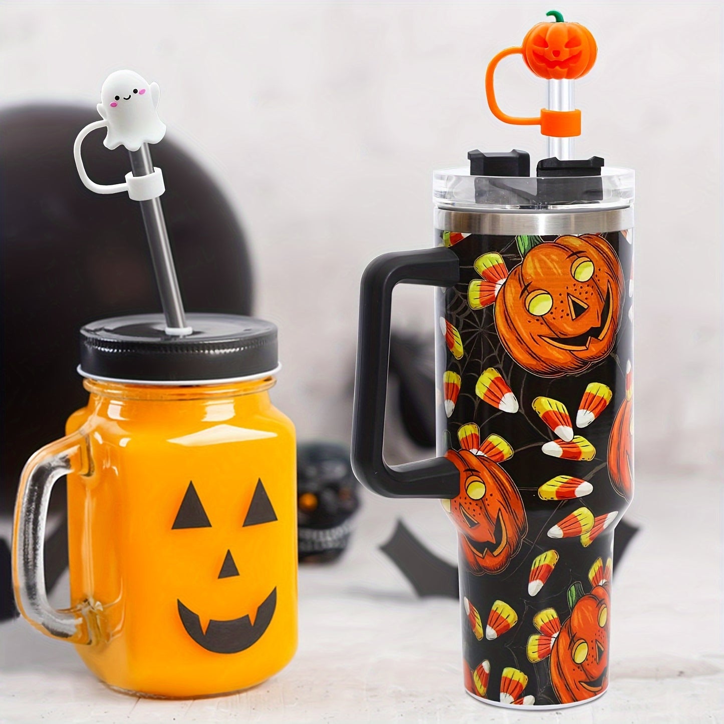 5pcs Halloween Silicone Straw Toppers for Stanley Cups