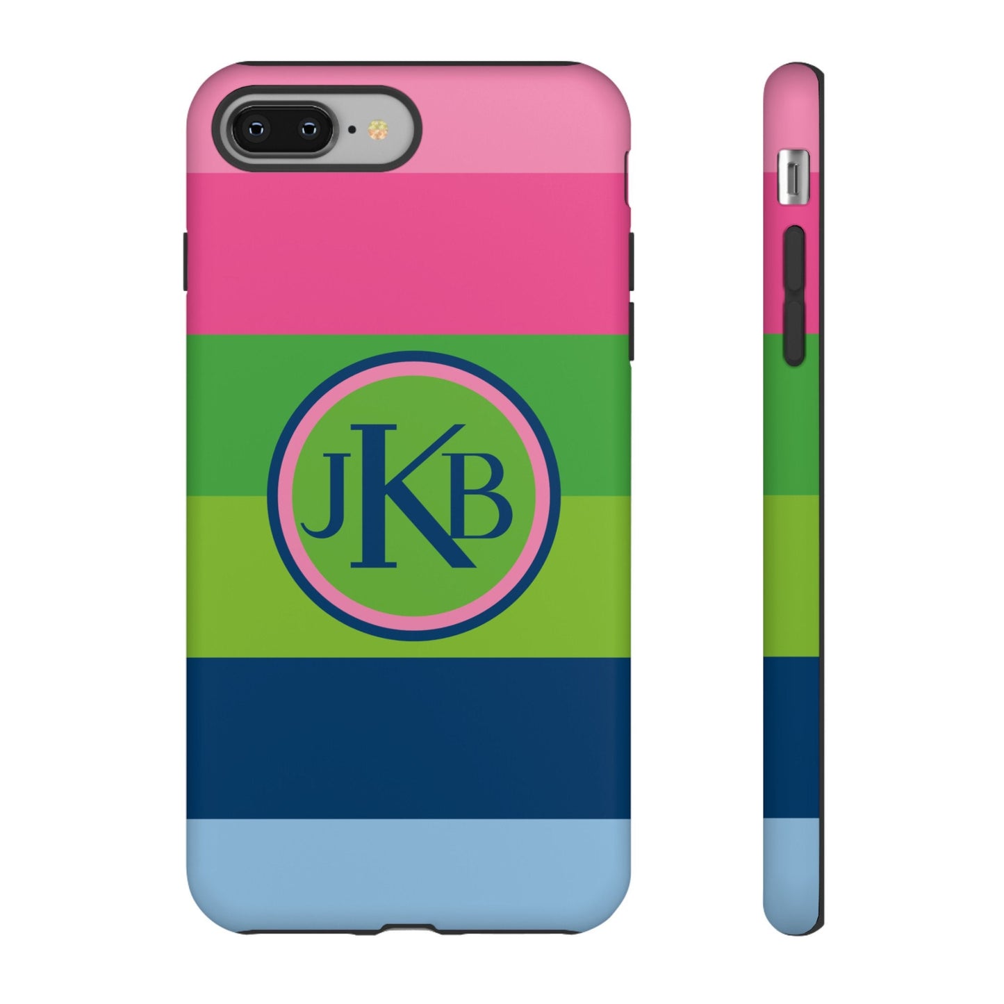 Custom Phone Case, Pink Blue and Green Stripe Monogram
