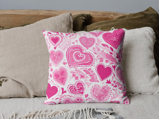 Custom Throw Pillow, Pink Hearts