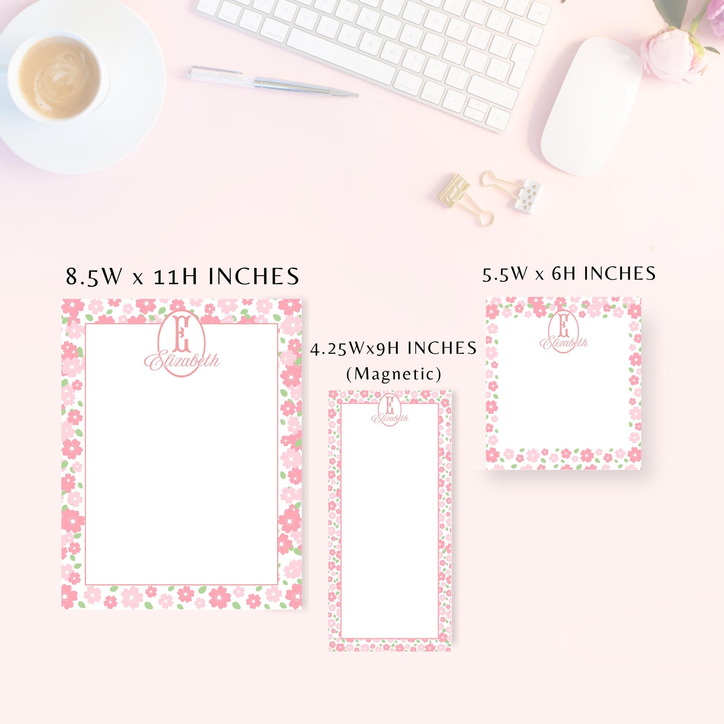 Personalized Notepad, Pink Ditsy Floral