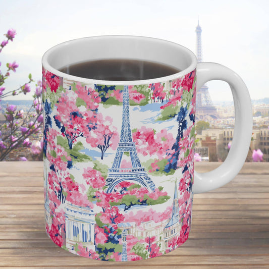 Coffee Mug, Bright Floral Eiffel Tower