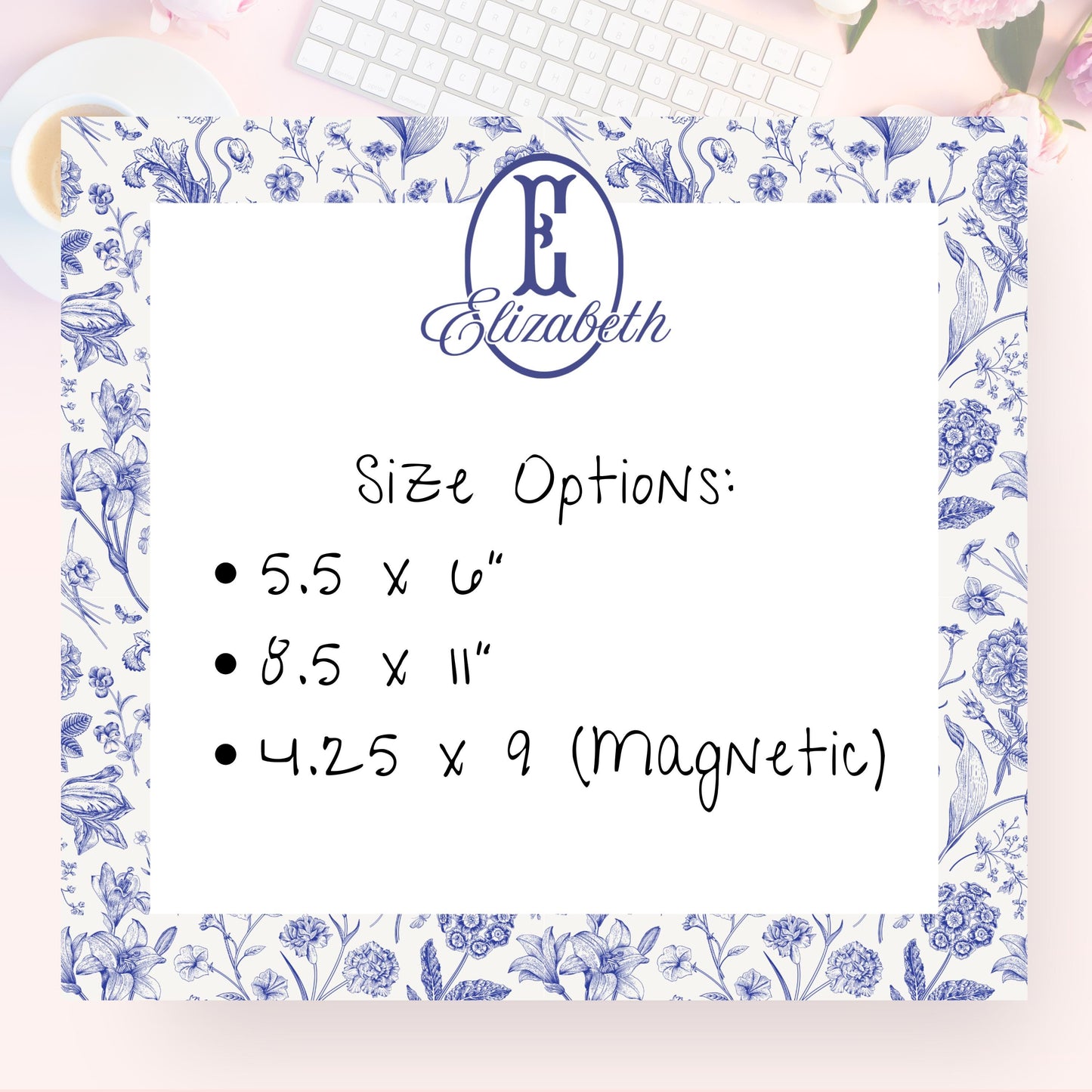 Personalized Notepad, Blue Floral 2