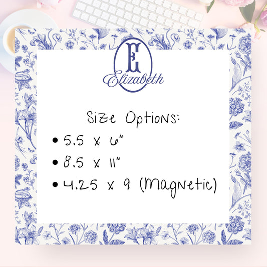 Personalized Notepad, Blue Floral 2