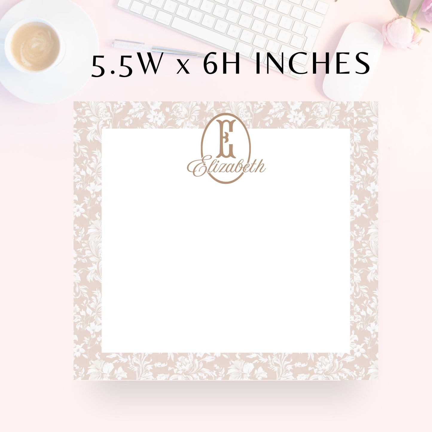 Personalized Notepad, Neutral Floral