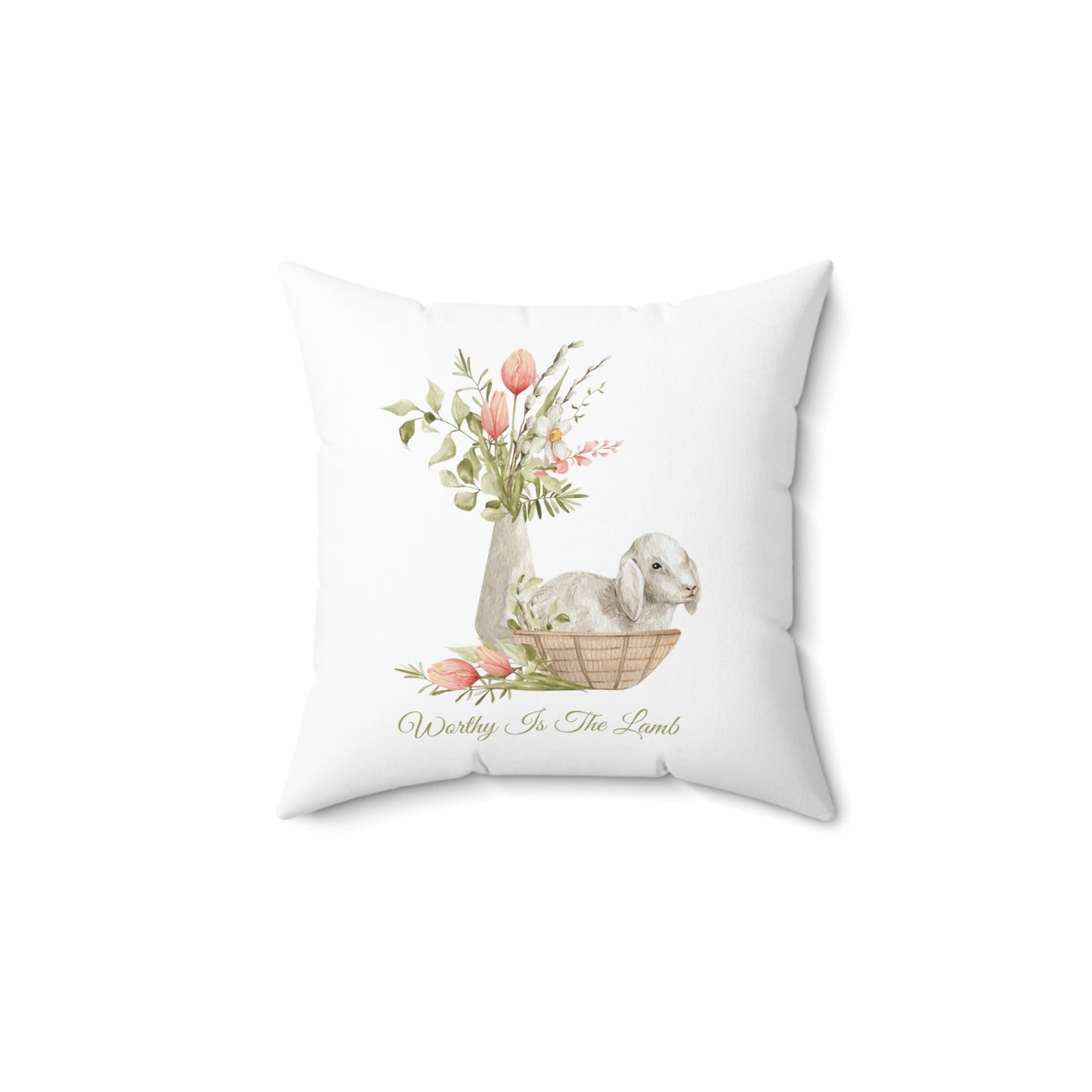Custom Throw Pillow, Flower Vase and Bunny