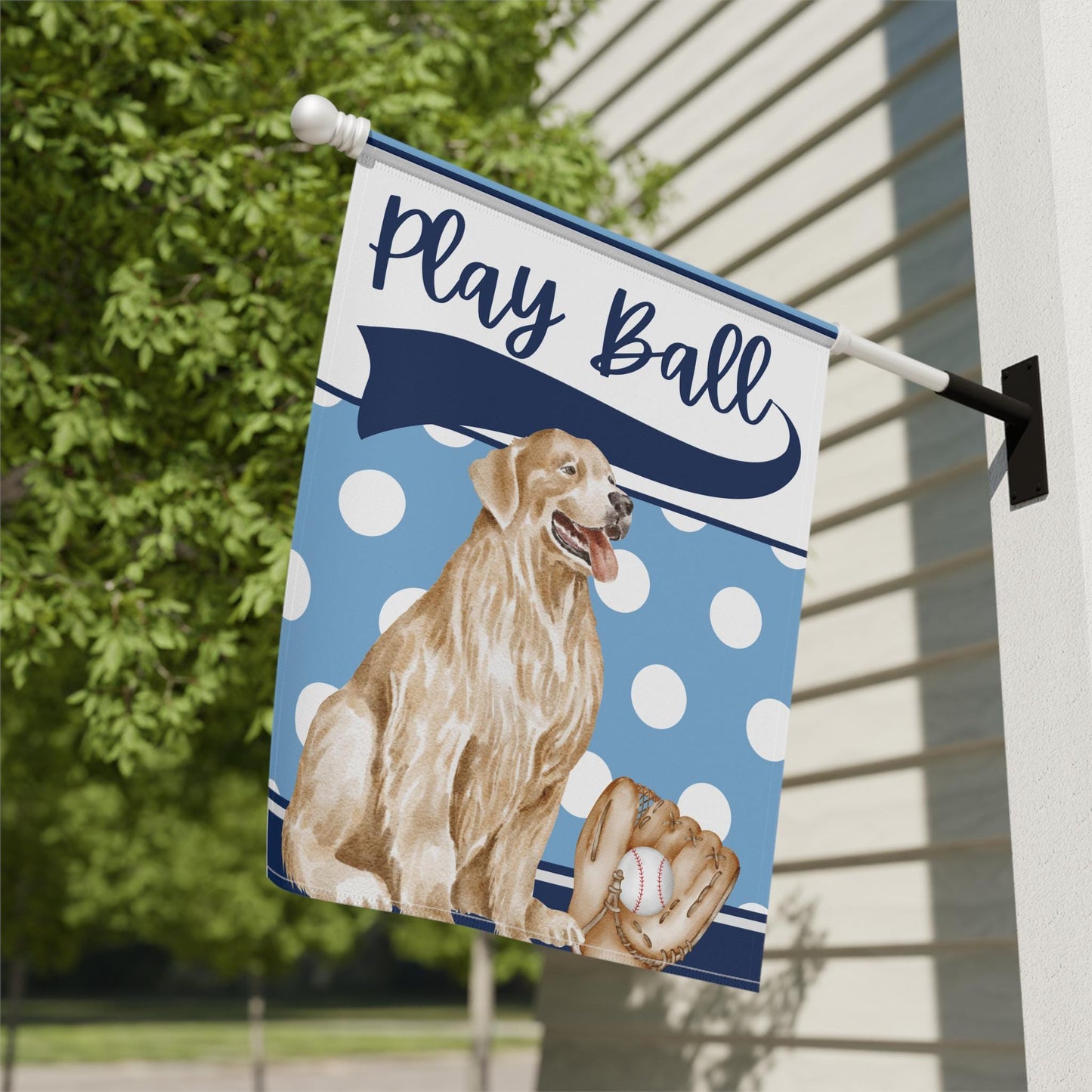 Baseball Personalized Flag, Preppy Golden Retriever