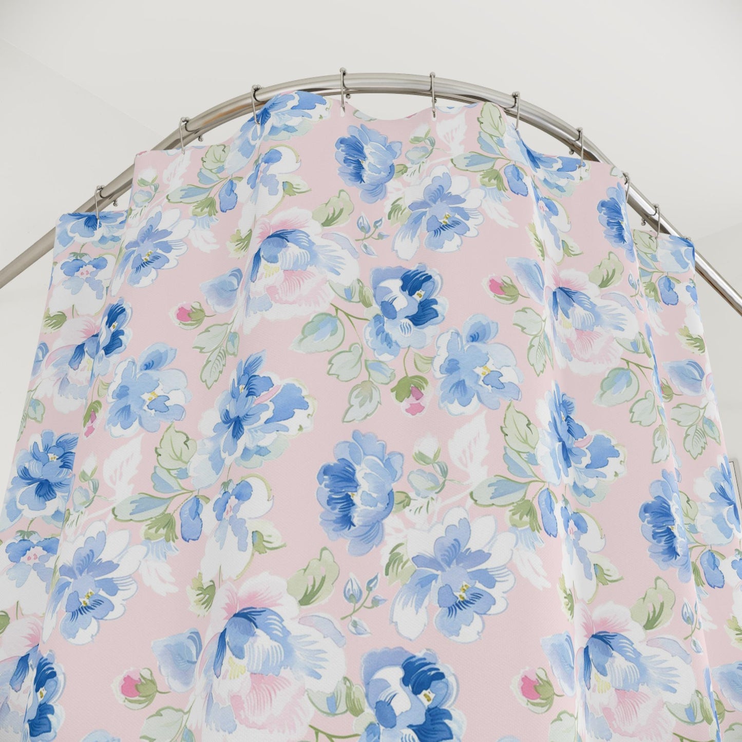 Custom Shower Curtain, Floral Pink and Blue