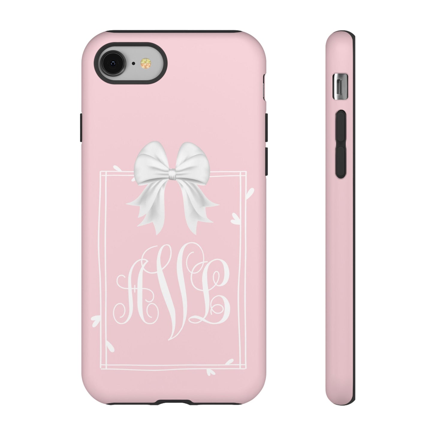 Custom Phone Case, White Bow Monogram