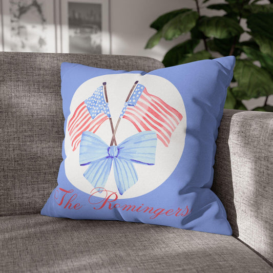 Custom Throw Pillow, American Flags Family Name