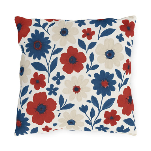 Custom Throw Pillow, Red White Blue Flowers