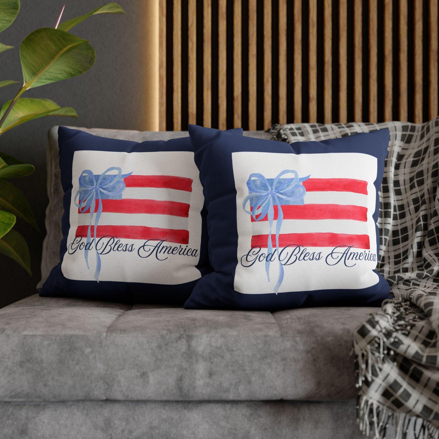Custom Throw Pillow, Watercolor American Flag "God Bless America"