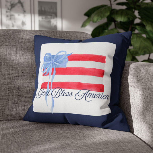 Custom Throw Pillow, Watercolor American Flag "God Bless America"