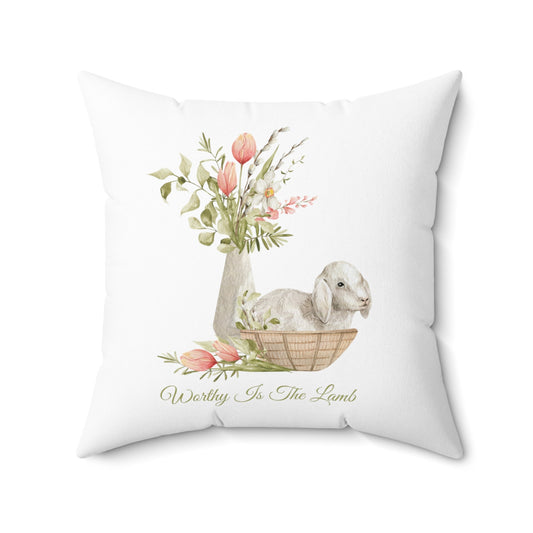 Custom Throw Pillow, Flower Vase and Bunny