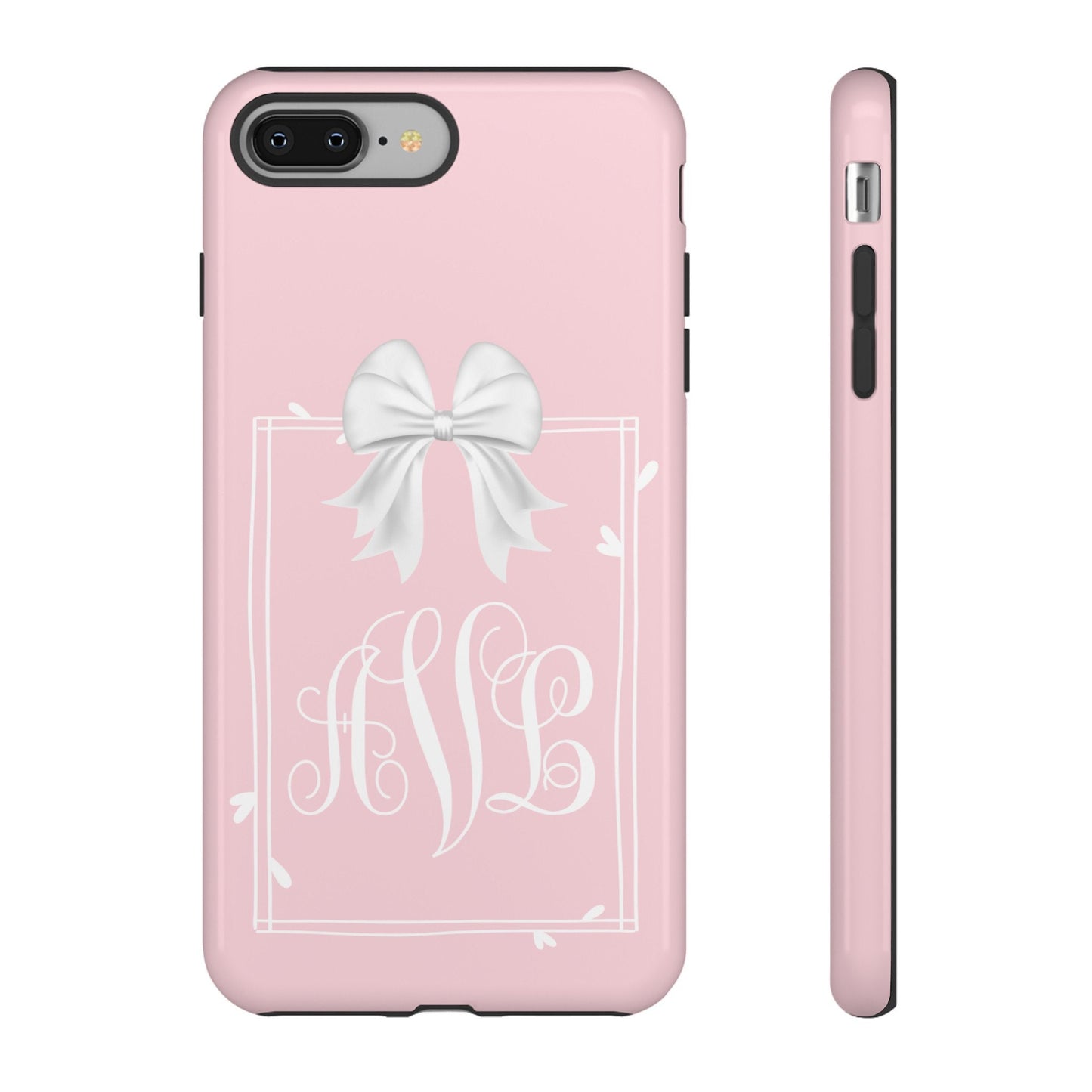 Custom Phone Case, White Bow Monogram
