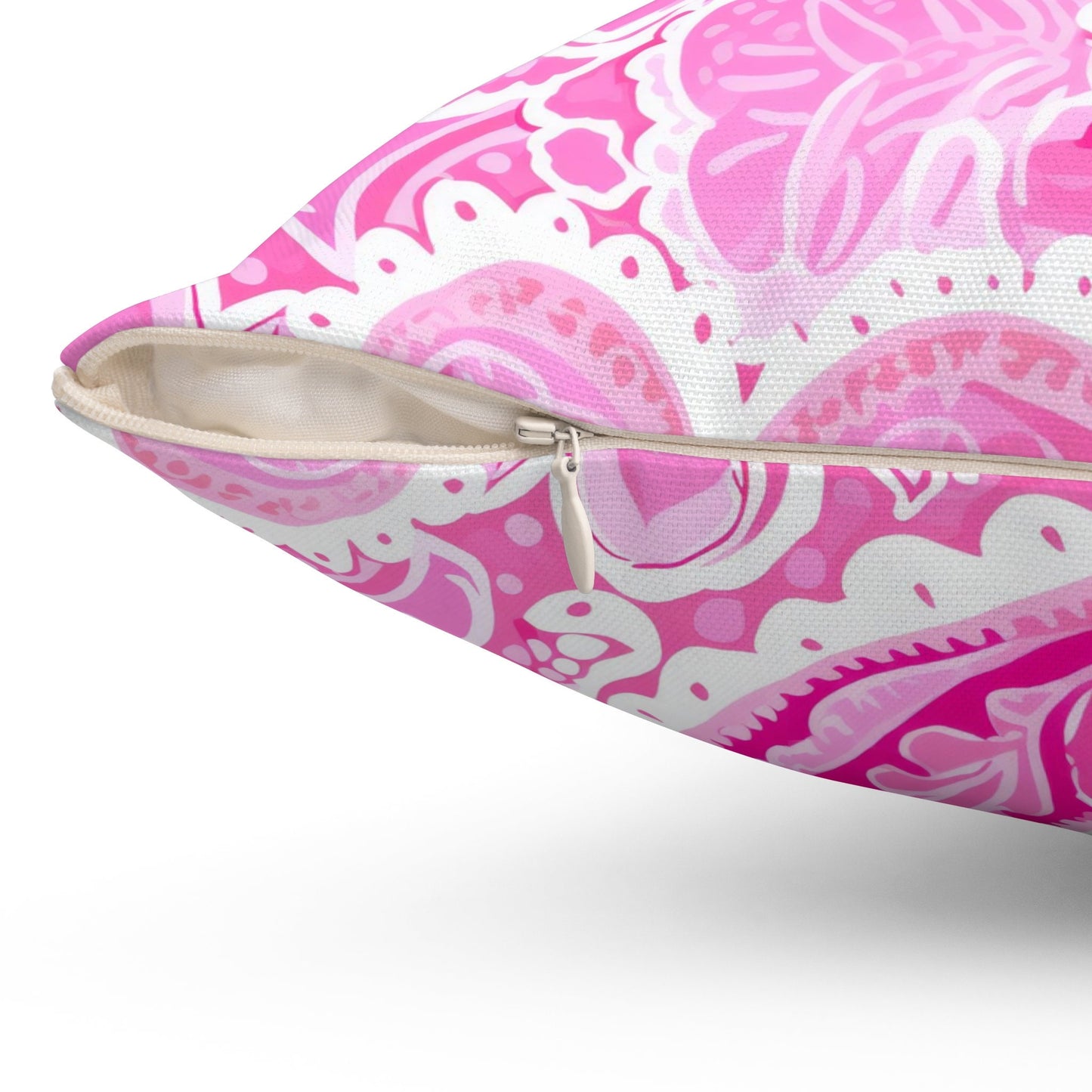 Custom Throw Pillow, Pink Paisley Hearts
