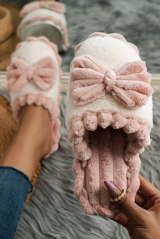 Pink Bow Plush Slippers