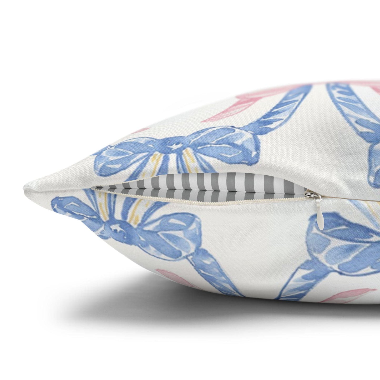 Custom Throw Pillow, Coquette Blue and Pink Bows