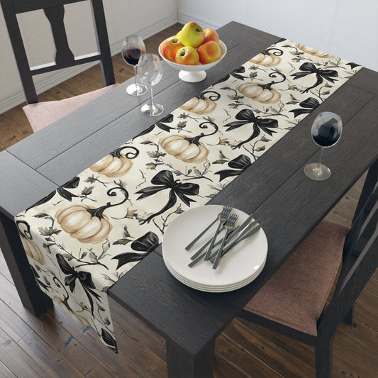 Table Runner, Pumpkins and Black Bows