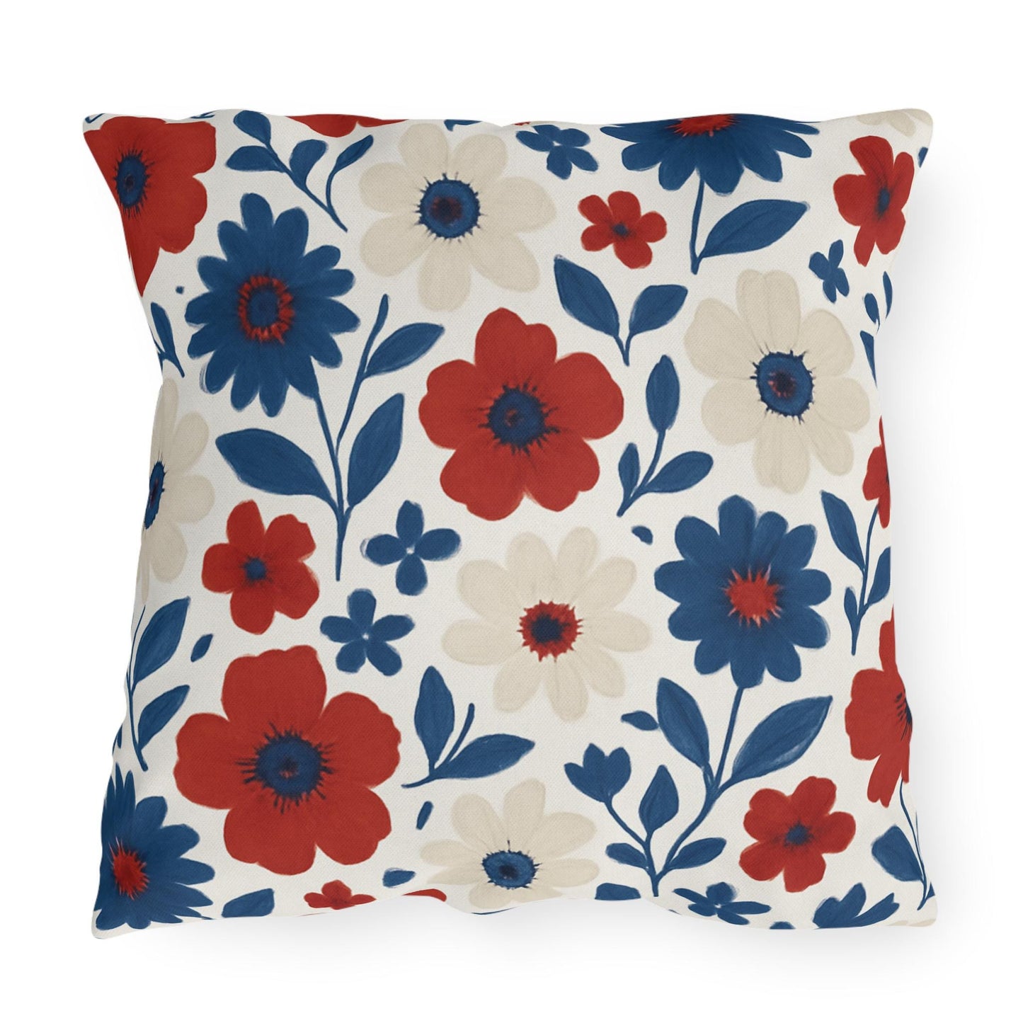 Custom Throw Pillow, Red White Blue Flowers