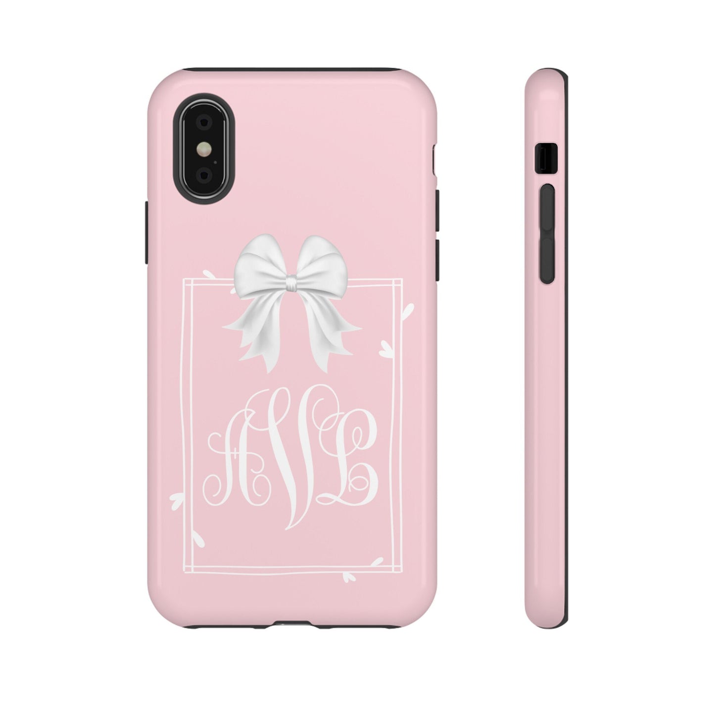 Custom Phone Case, White Bow Monogram