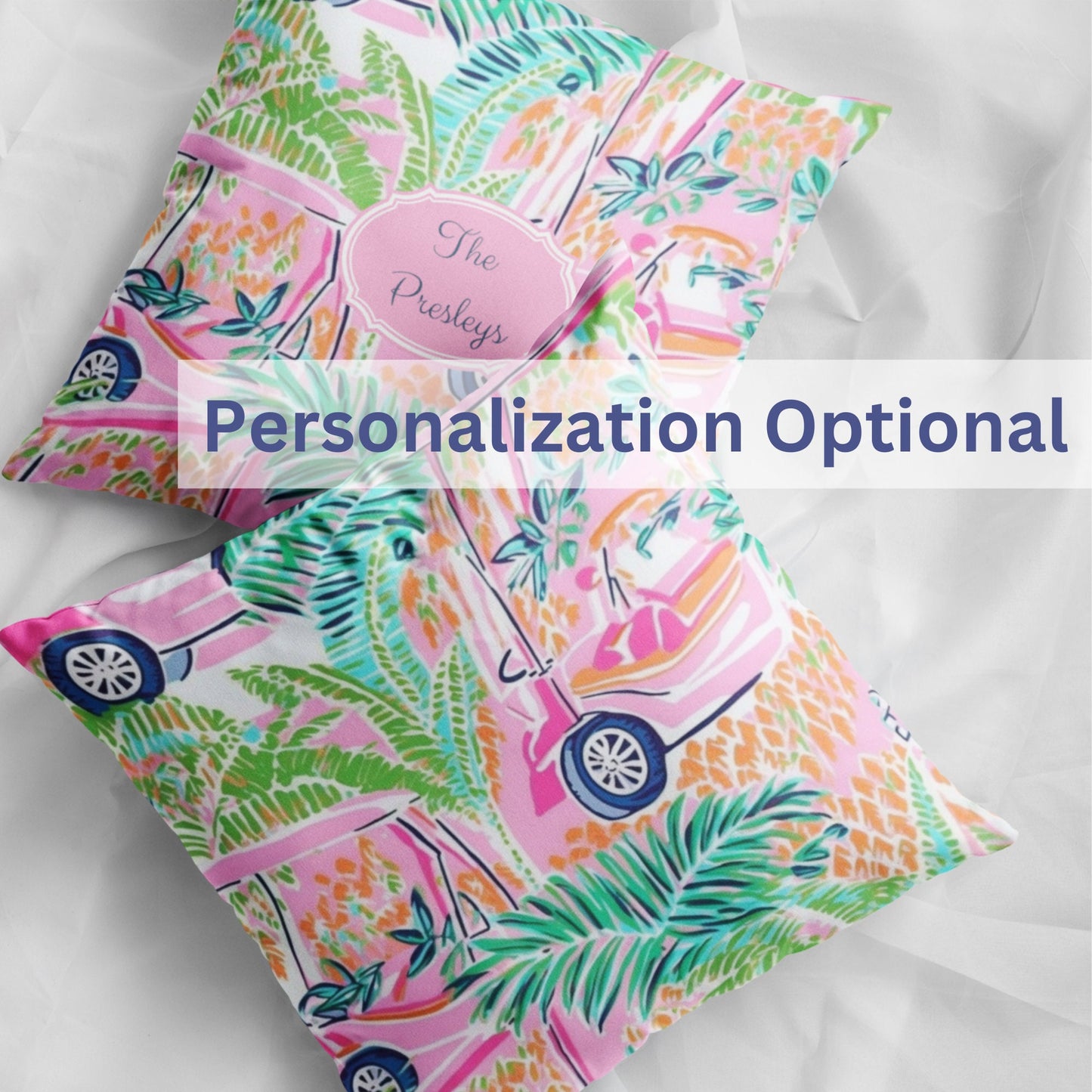 Custom Throw Pillow, Preppy Golf Cart