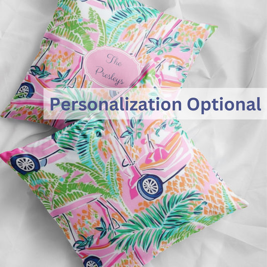 Custom Throw Pillow, Preppy Golf Cart