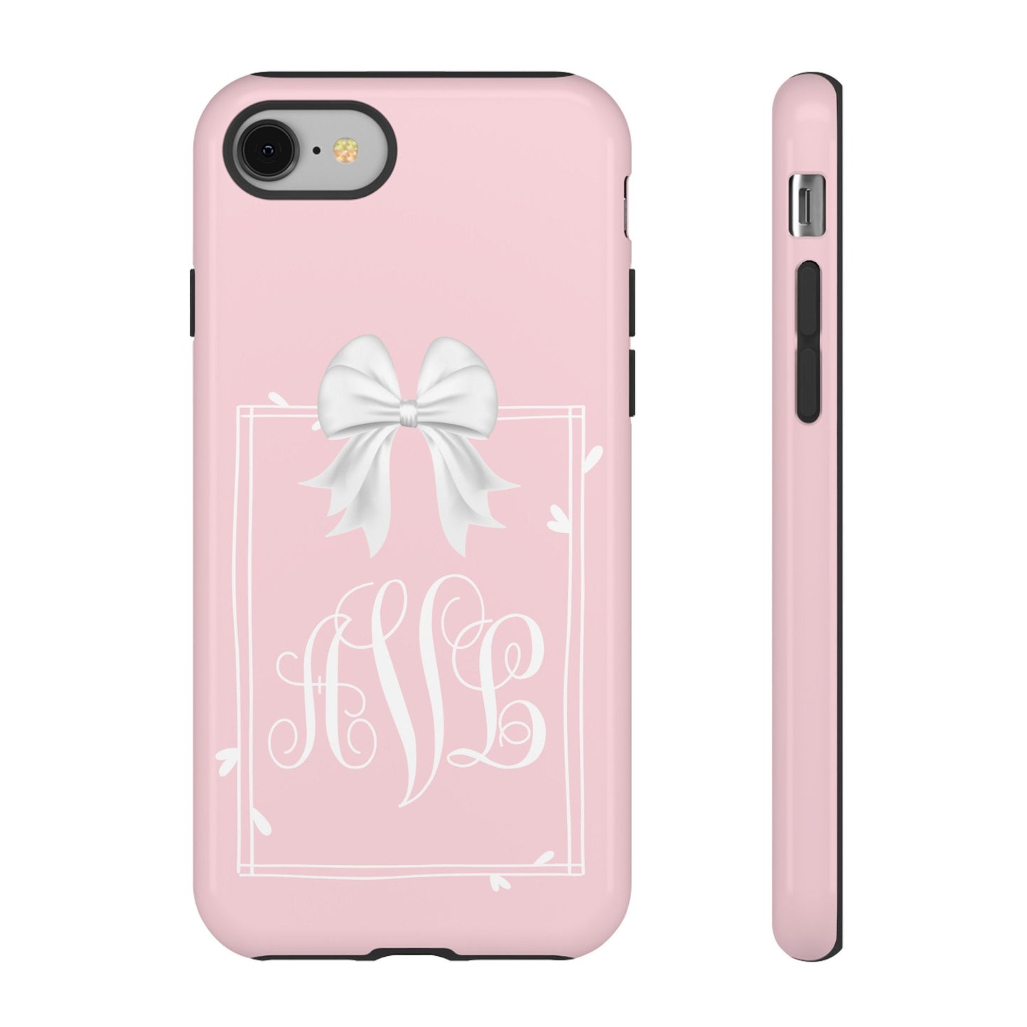 Custom Phone Case, White Bow Monogram