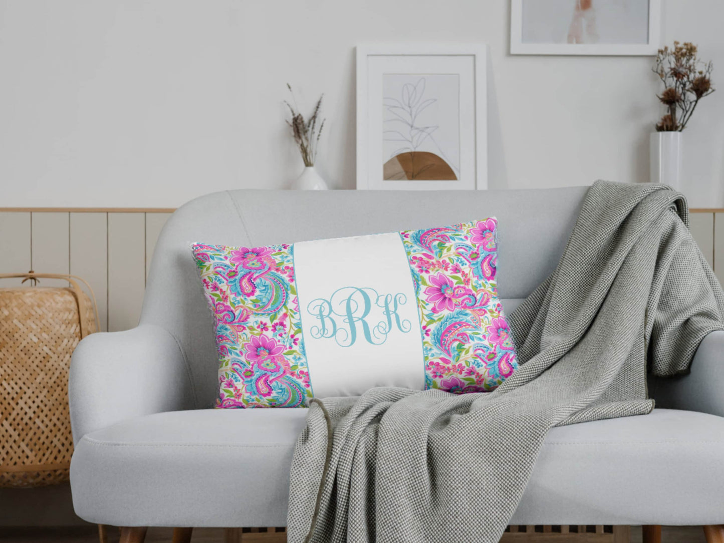 Custom Throw Pillow, Floral Monogram