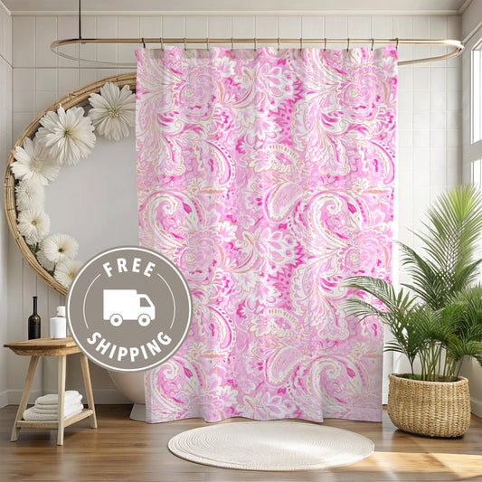 Custom Shower Curtain, Pink Paisley