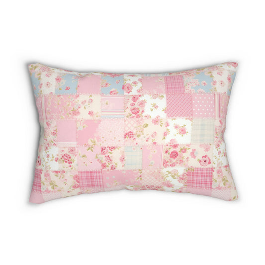 Custom Lumbar Throw Pillow, Patchwork Printed Quilt