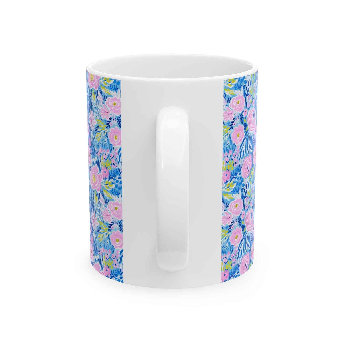 Coffee Mug, Blue and Pink Floral