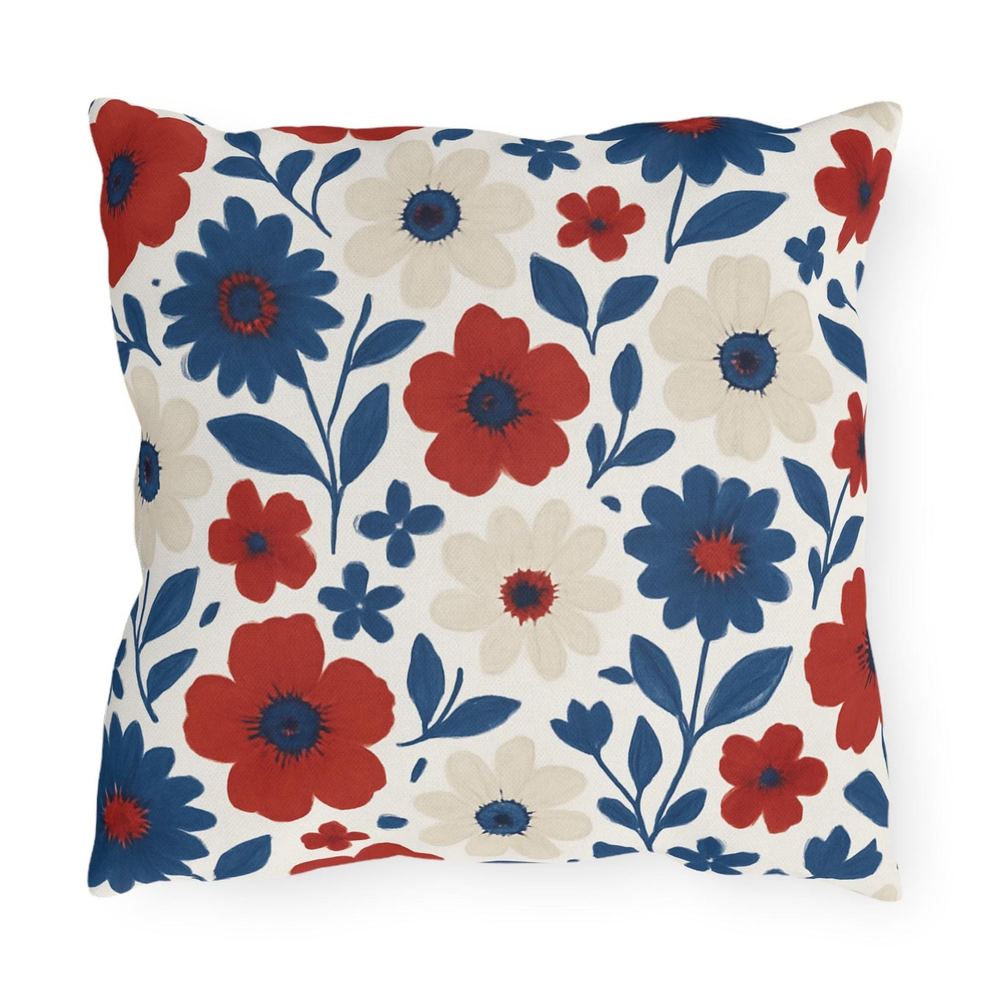 Custom Throw Pillow, Red White Blue Flowers