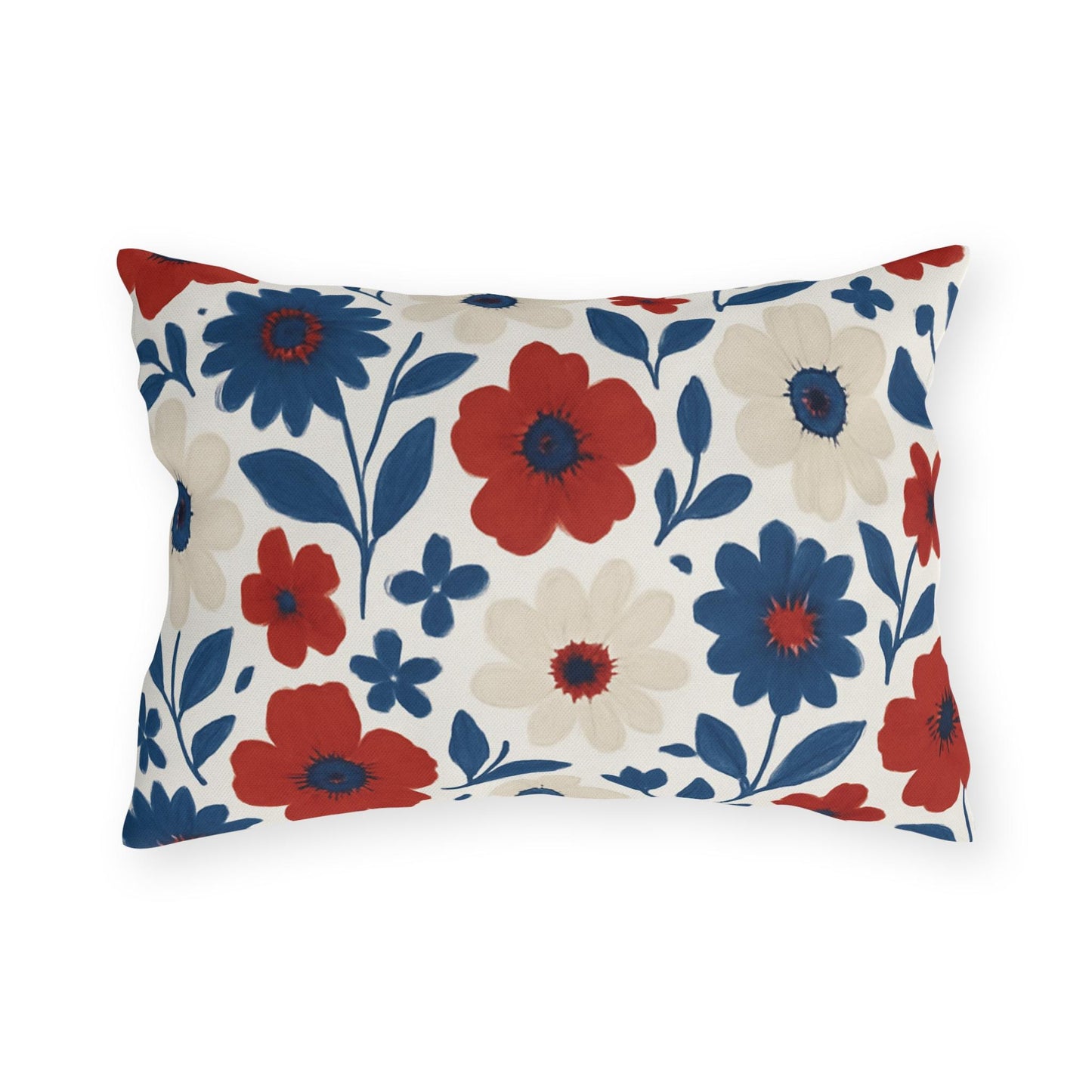 Custom Throw Pillow, Red White Blue Flowers