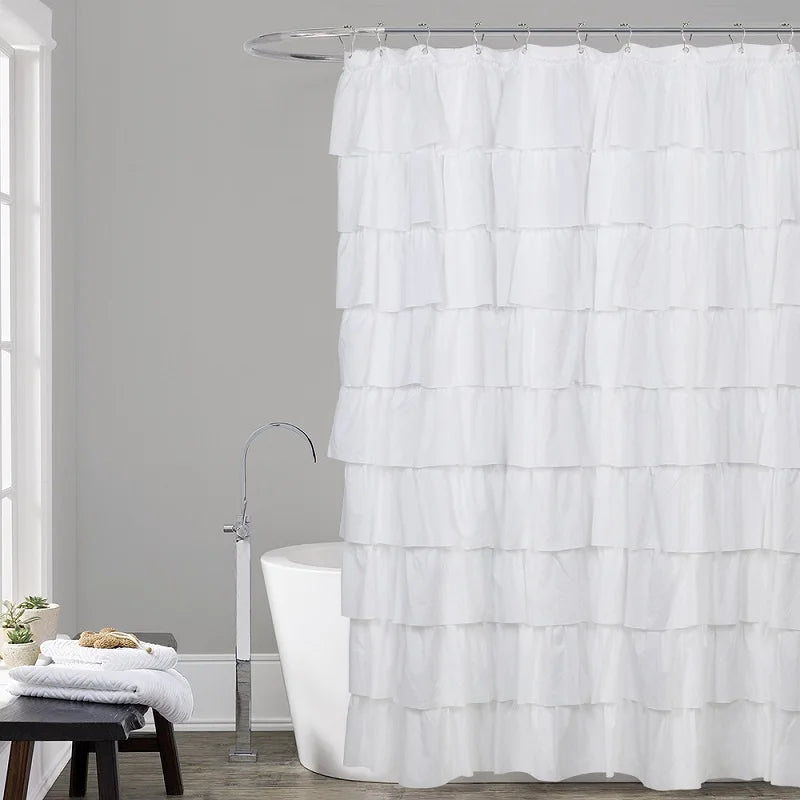 Ruffle Shower Curtain, White, Pink, Grey, Khaki