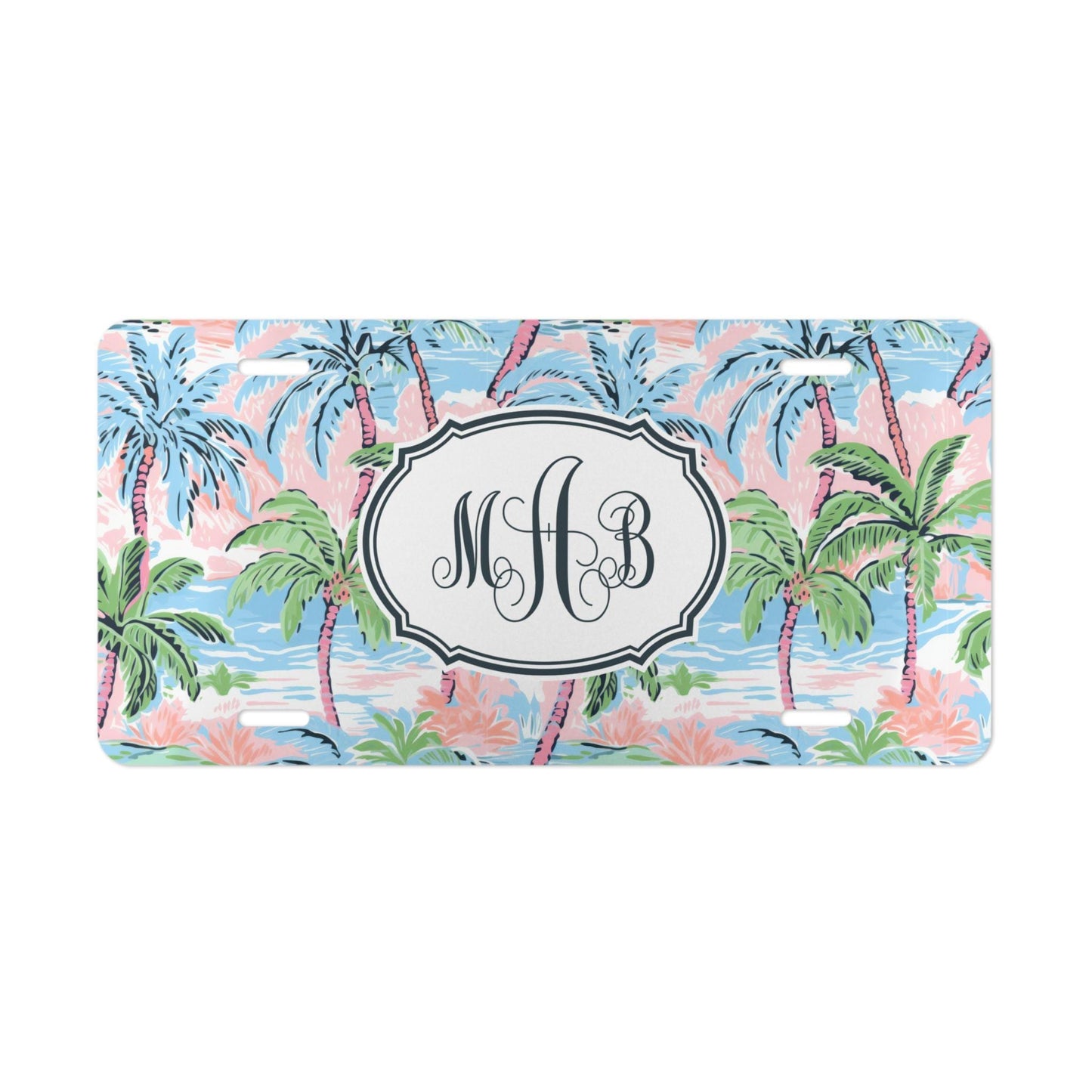 Personalized Car Tag, Tropical Palms Monogram
