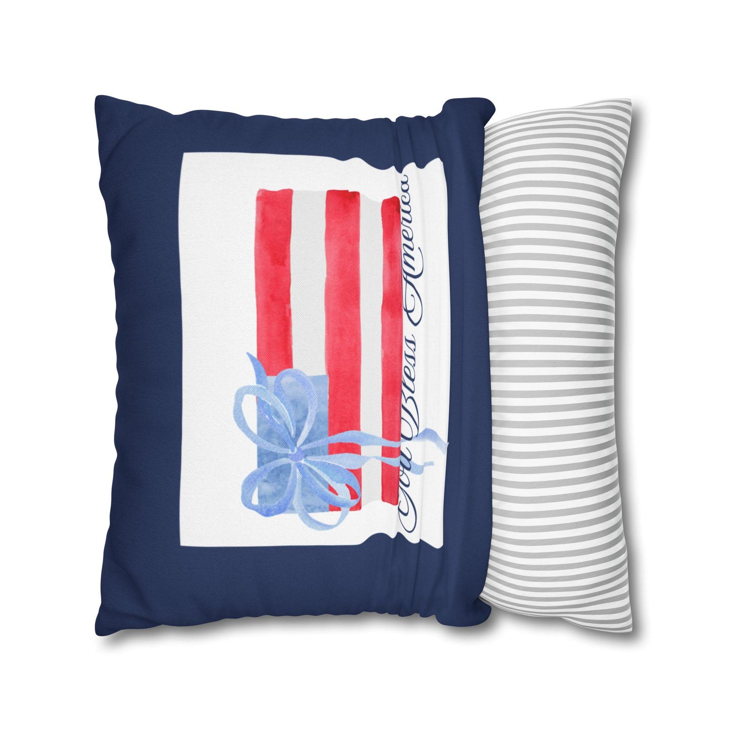 Custom Throw Pillow, Watercolor American Flag "God Bless America"