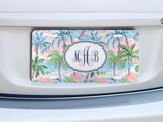 Personalized Car Tag, Tropical Palms Monogram