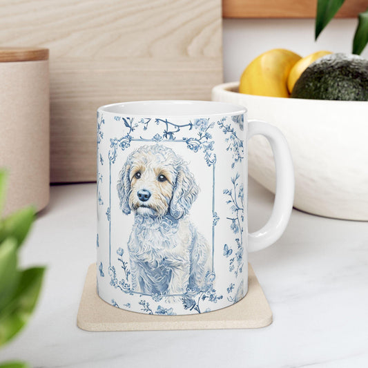 Coffee Mug, Blue Floral Puppy