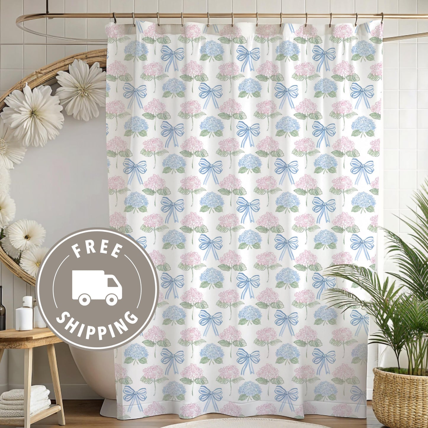 Custom Shower Curtain, Watercolor Hydrangeas