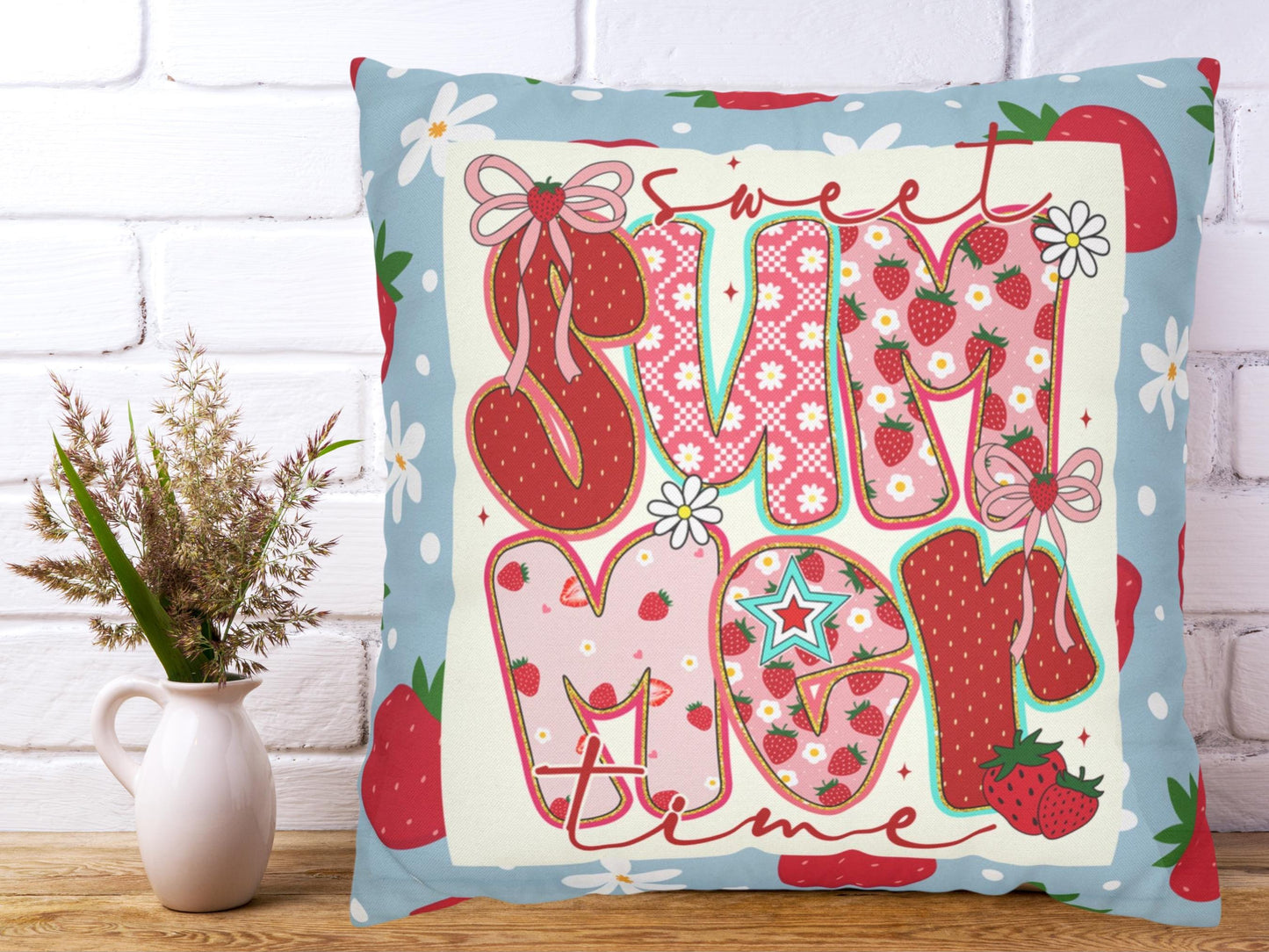 Custom Throw Pillow, Summer Vibes Strawberries