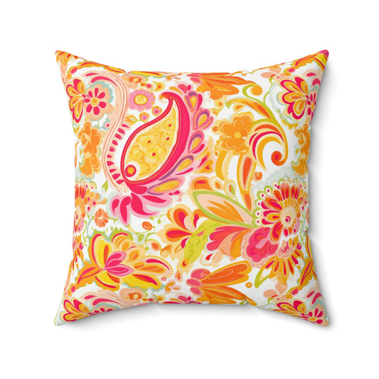 Custom Throw Pillow, Pink Orange Paisley