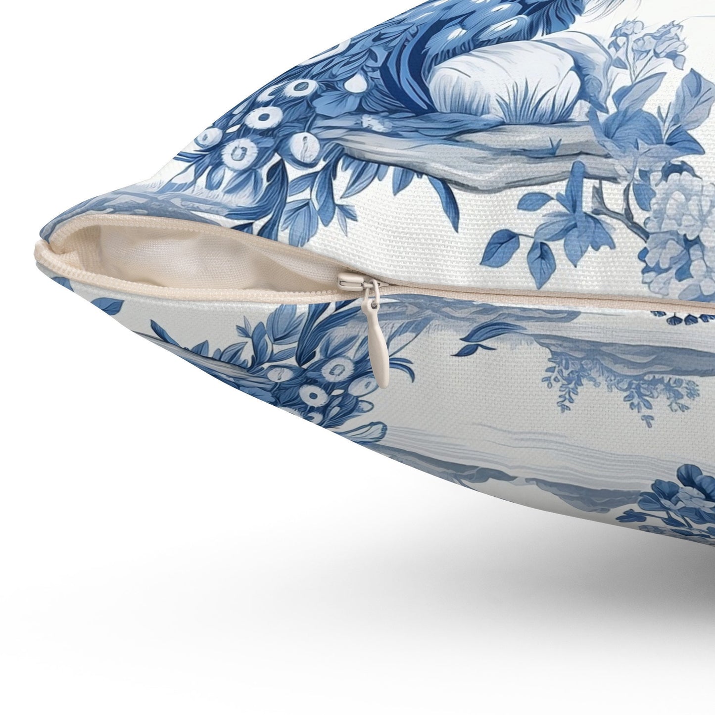 Custom Throw Pillow, French Toile Blue Peacock