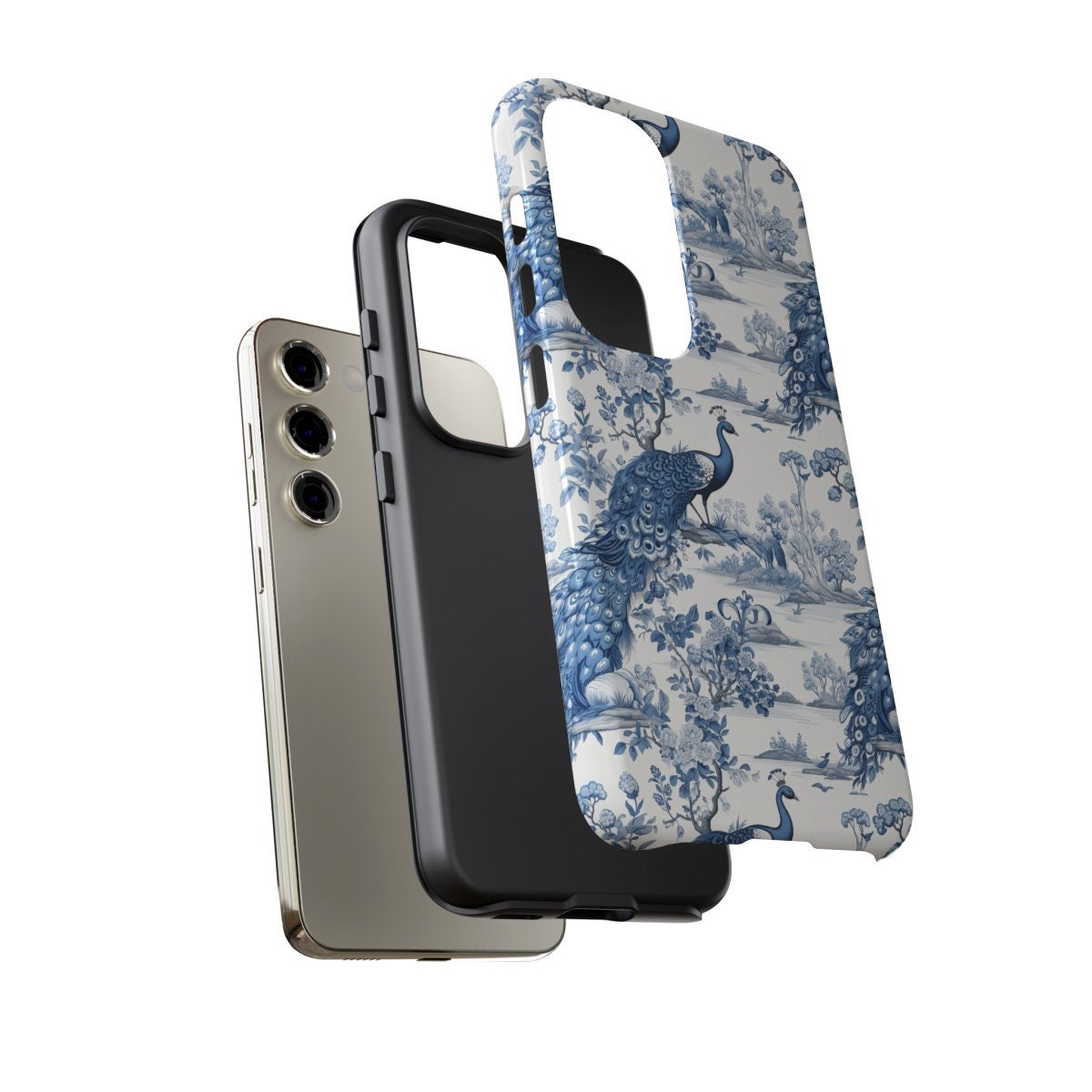 Custom Phone Case, Blue French Toile Peacock