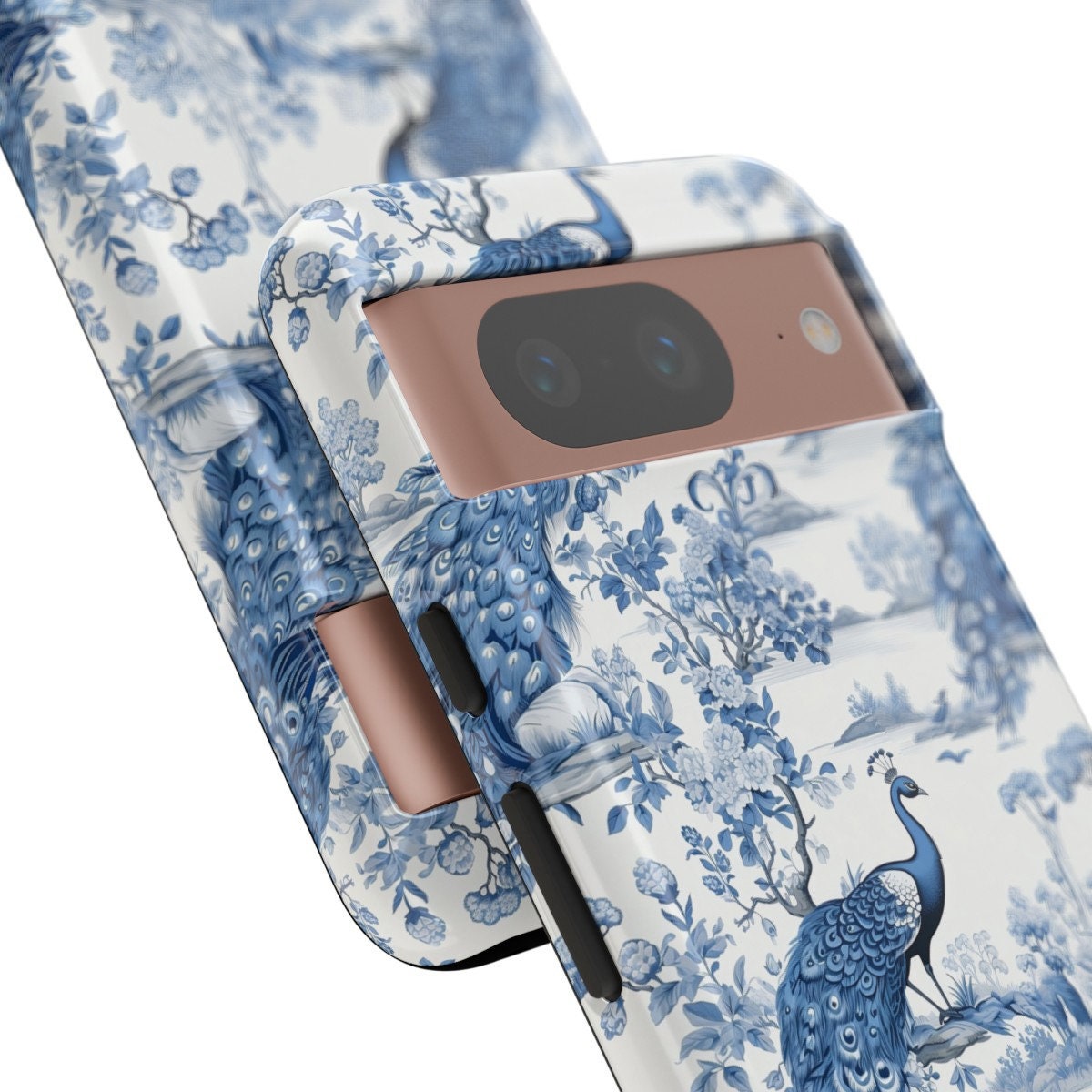 Custom Phone Case, Blue French Toile Peacock