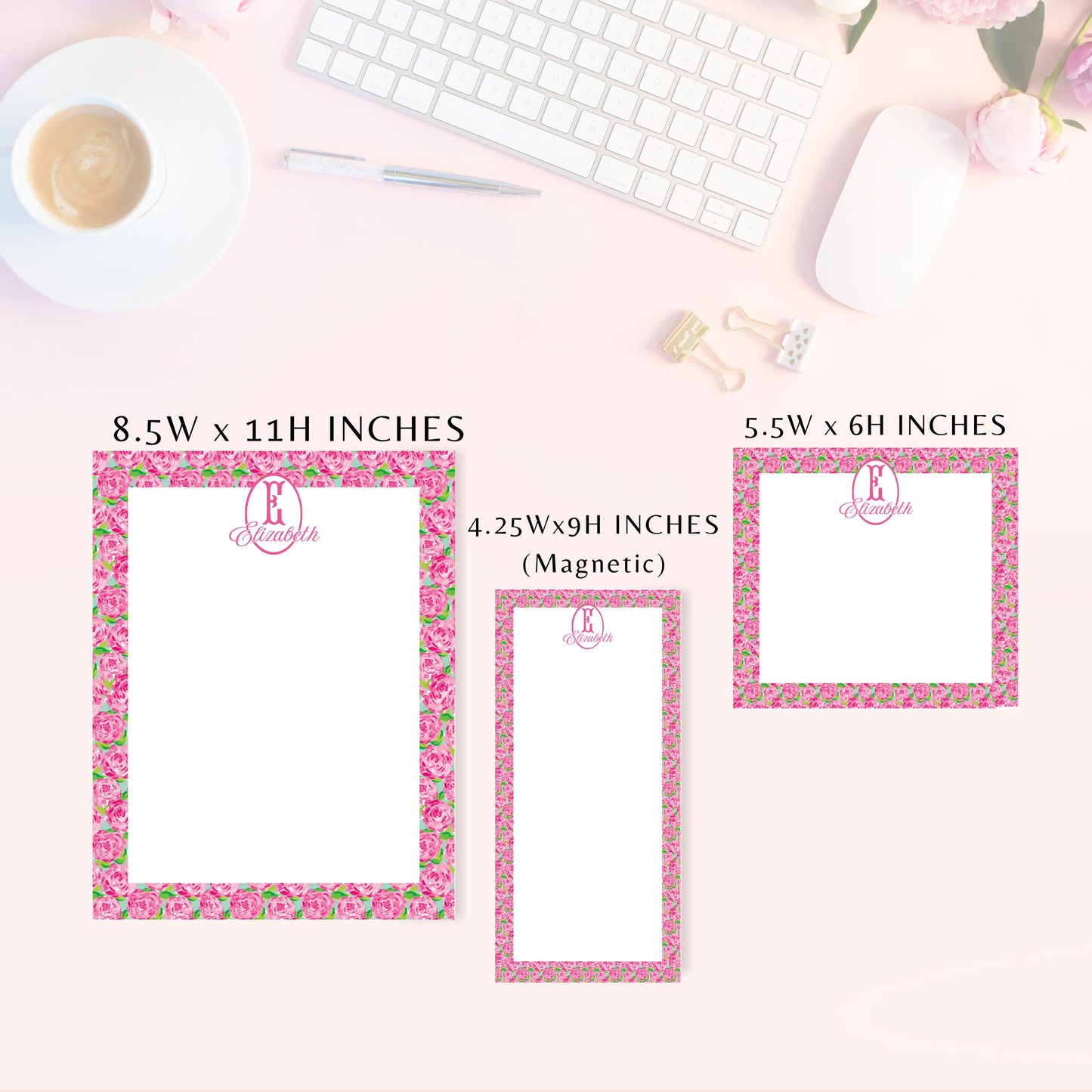 Personalized Notepad, Pink Roses