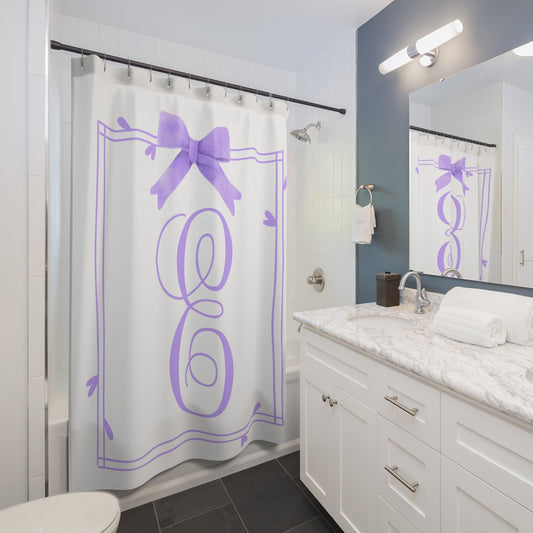 Custom Shower Curtain, Purple Bow Monogram