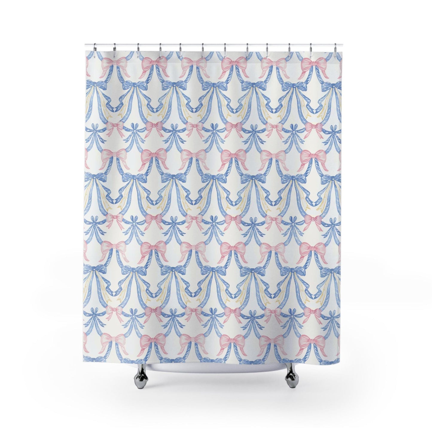 Custom Shower Curtain, Pink and Blue Bows