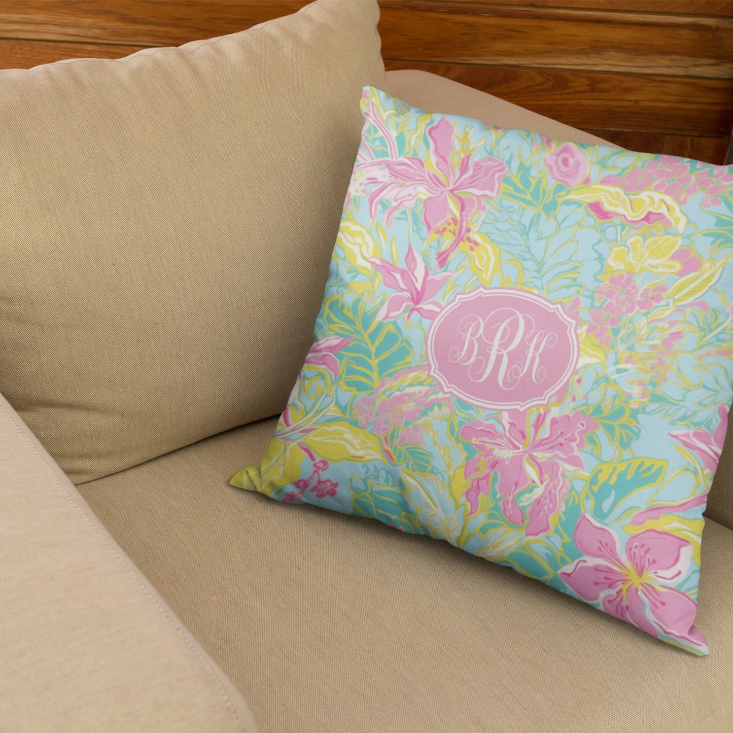 Custom Throw Pillow, Tropical Monogram